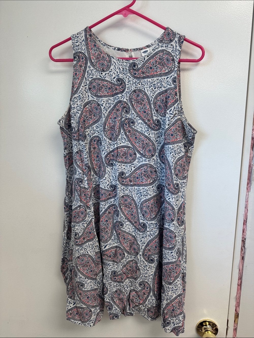 Old Navy White Tank Mini Dress with Pink and Navy Paisley LP